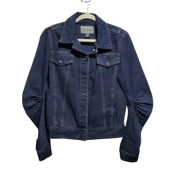 Reinaldo Lourenco Jeans Women's Navy Denim Trucker Jean Jacket Size 42 - Picture 1 of 11